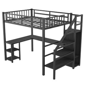 Multifunctional Metal Loft Bunk <b>Bed</b> with Desk, Storage Cabinet, <b>Space</b> <b>Saving</b> <b>Bed</b> Frame for Bedroom, Dormitory and Villa - Product Image 6
