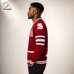 Custom Embroidery Breathable Quick Dry Men's Alabama A&M |AAMU University <b>Cardigan</b> PEARLED IVORY <b>Shawl</b> <b>Collar</b> V-Neck Maroon - Product Image 3