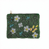 Dompet & Tas Koin Serbaguna Gaya Boho Vintage dengan Bordir Bunga Berhias Manik-Manik Buatan Tangan Mewah, Penutup Ritsleting Nilon, Lapisan Katun, Hadiah