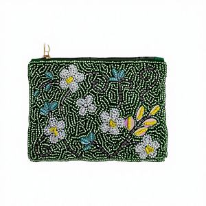 Porte-monnaie et portefeuille multifonctionnel vintage bohème en nylon brodé de fleurs perlées faites à la main, avec fermeture éclair et doublure en coton – Idéal comme cadeau - Product Image 2