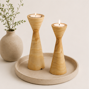 Handcrafted Minimalist Wooden Candle Holder Set Scandinavian Style Solid Wood Candlestick For Taper & Tealight Candles On Sale - Product Image 4