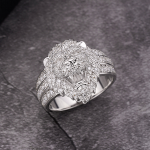 <b>Mens</b> Moissanite 925 <b>Silver</b> Lion Head <b>Ring</b> Iced Animal Statement Luxury Fashion <b>Ring</b> - Product Image 5