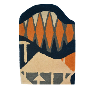 Tapis moderne en laine tufté à la main, motif géométrique abstrait irrégulier, orange terre cuite, bleu marine, pêche, beige, à poils coupés - Product Image 6