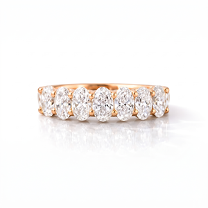 Bague demi-éternité en or massif 10K 14K 18K avec diamant de laboratoire ovale de couleur DEF, clarté VS VVS, certifié IGI - Product Image 4