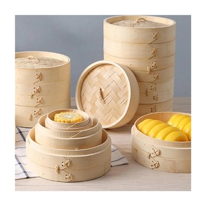 Cesta Vaporera de Bambú Ecológica Premium, de Alta Calidad, con Tapa de Vidrio, para Cocinar Dumplings, en Oferta - Product Image 1