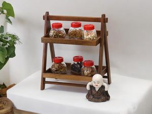 Wooden Double Tier <b>Storage</b> <b>Rack</b> Minimalist Design Standing Type for Living Room Sundries Organizer Durable Non Folding <b>Rack</b> - Product Image 2