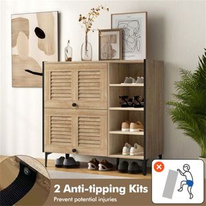 Scarpiera Moderna Stile Fattoria con Ripiano Regolabile e Anta a Ribalta in MDF, Antipolvere, Salvaspazio, per Organizzazione Domestica - Product Image 6