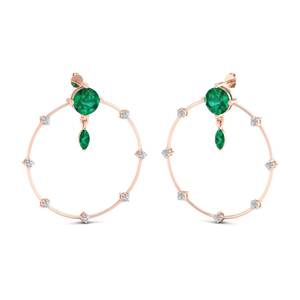 Pendientes de aro minimalistas REYES con esmeralda y moissanita en oro macizo de 14K con cierre de rosca para mujer - Product Image 5