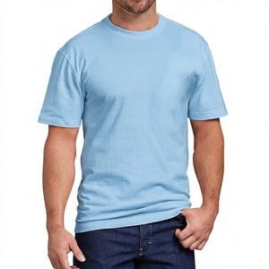 T-shirt en coton uni bleu clair pour homme, manches courtes, col rond, coupe classique, décontracté, couleur unie, jersey tricoté respirant, tee-shirt de tous les jours - Product Image 1
