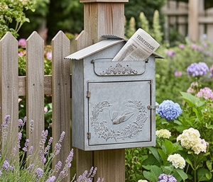 Boîte aux lettres vintage en acier galvanisé avec motif d'oiseau, montage mural, finition thermolaquée, idéale pour un jardin élégant - Product Image 5