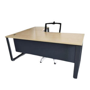 Modern <b>Office</b> Desk Wood Top Metal Legs Black Frame Storage Cabinet Included Professional Workstation Design - Product Image 2