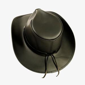 Chapeau de cowboy en cuir noir de qualité supérieure, à large bord, style western avec bande en concho métallique, style classique Rodeo Ranch pour hommes et femmes - Product Image 1