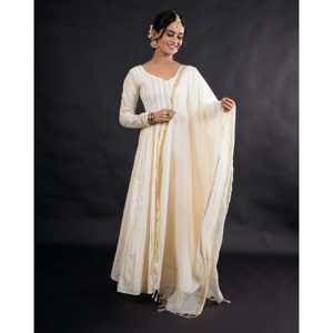 Magnifique ensemble Anarkali en coton blanc et lurex, taille XS, pour les occasions de mariage - Product Image 4