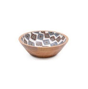 Tazón de Madera Ecológico Hecho a Mano para Servir Ensaladas y Pasta, Tazón Redondo Decorativo con Estampado de Esmalte, Vajilla de Madera para Cocina - Product Image 1