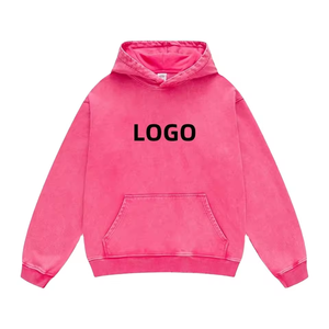 Sweat à capuche rose délavé personnalisé avec logo pour homme, coupe oversize, épaules tombantes, poche kangourou, style vintage - Product Image 1