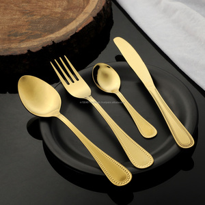 Juego de cubiertos/cubiertos de acero inoxidable con diseño de cuentas PVD negras Grado 202/304 Cuchara Tenedor y cuchillo Cuchara para bebé-Hecho en India - Product Image 3