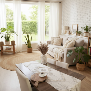 Chemin de table élégant au design moderne, 14 x 78 pouces, blanc, en macramé fait main, style bohème, avec nœuds, pour la décoration de la maison - Product Image 5