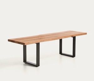 Banco de Comedor Moderno de Madera Maciza con Patas de Metal Negro, Banco Industrial Minimalista para Comedor, Cafetería y Restaurante - Product Image 1