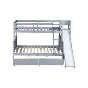 Grey Rubber <b>Wood</b> Twin Over Full <b>Bunk</b> <b>Bed</b> with Slide Drawers and Ladder 2 Drawers Slide Shelves Kids' <b>Beds</b> (Old SKU W504S0006) - Product Image 6