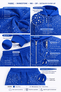 ชุดลำลองผู้ชายสีน้ำเงินประดับเพชรเทียม ผลิตจากผ้าฝ้ายรักษ์โลก 100% เสื้อคอกลม กางเกงจ็อกเกอร์ทรงคาร์โก้ขายาว - Product Image 6