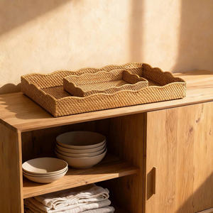 Practical Design Rattan Rectangle <b>Wave</b> Decorative Tray For Display Food Desk Items Decoration In Restaurant Hotel Decor - Product Image 1