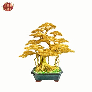 Árbol Bonsái Artificial Dorado Hecho a Mano de Aluminio Verde para Interiores, Árbol de la Suerte de 35x50x65cm para Decoración del Hogar, Navidad, Año Nuevo, Pascua - Product Image 1