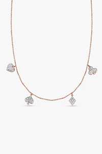 Collar con colgante de trébol de cuatro hojas de 17 pulgadas con diamantes cultivados en laboratorio de corte redondo pavé, dije de casino con diseño de carta de juego, oro macizo de 14k y 18k - Product Image 3