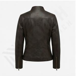 Chaqueta de cuero genuino de Invierno para mujer con logotipo frontal con cremallera Estilo de motocicleta transpirable Ajuste personalizado - Product Image 3