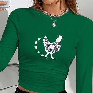 Pollo con diseño floral moda mujer camisa manga larga - Product Image 3
