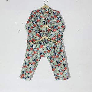 Ensemble de pyjama floral imprimé à la main de haute qualité - Vêtements de nuit en coton, vêtements de nuit et de détente bohèmes pour femmes, cadeau d'été - Product Image 5