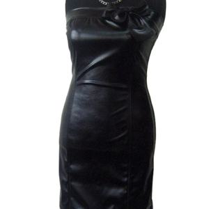 Elegante vestido bustier de cuero negro 2025 primavera otoño mujer vestido de piel sintética Oficina señora manga corta slim fit mono abrigos - Product Image 3