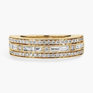 Women's Luxury Triple <b>Row</b> East-West Baguette & Pav Diamond Wedding Ring in Yellow Gold - Product Image 1
