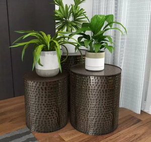 Wholesale Handmade <b>Nesting</b> Luxury Metal Bedside Coffee <b>Table</b> Set Hammered Cylinder Design 3 Metal Aluminium Living Room - Product Image 3