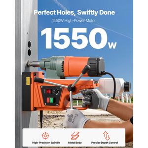 Trapano Magnetico Elettrico Portatile 1550W, 2 Diametri di Foratura, Forza Magnetica 2922 Lbf, Velocità Variabile 0-550 RPM - Product Image 2