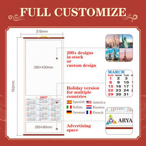 Calendario <span class=keywords><strong>Chino</strong></span> Personalizado al por Mayor 2026-2027, Calendario <span class=keywords><strong>Chino</strong></span> Colgante de Pared con Varillas de Bambú para Decoración del Hogar y la Oficina - Product Image 2