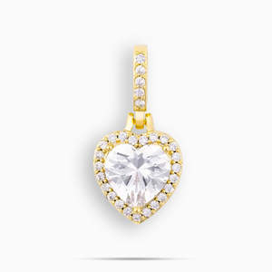 Pendentif de luxe en forme de cœur avec halo |   Collier avec pendentif cœur plaqué or |   Pendentif de mode en diamant simulé VVS - Product Image 1