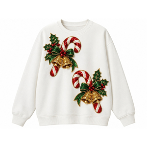 <b>Women's</b> Sequin Embroidered Santa Claus Bow <b>Christmas</b> Crew Neck <b>Sweatshirt</b> Drop Shoulder Long Sleeve - Product Image 4