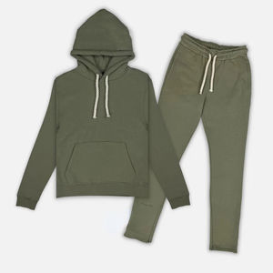 <b>mens</b> olive <b>green</b> plain fleece tracksuit pullover hoodie and drawstring cuffed jogger pants set activewear sports outfit - Product Image 1