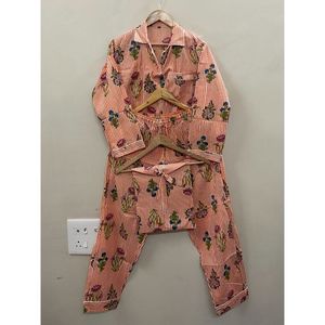 Ensemble de pyjama pour femmes en coton 100% - Imprimé floral élégant et modeste - Vêtements de nuit doux et respirants en tricot - Taille élastique - Ensemble de vêtements de détente en trois pièces - Product Image 2