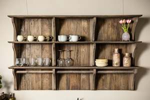 Estante de Cocina Rústico de Madera de Olmo, Estante de Almacenamiento de Madera Montado en la Pared, Organizador de Cocina Estilo Cottage o Granja - Product Image 6