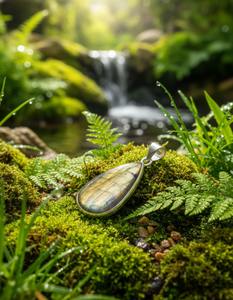 Colgante de Moda con Labradorita Natural y Plata Tibetana, Estilo Bohemia Cristiana, para Mujer - Product Image 1