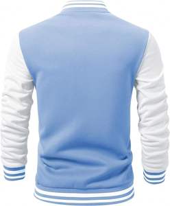 Men's Light Blue Varsity <b>Jacket</b> With <b>White</b> Sleeves Embroidered Letter J Preppy Style Autumn Outerwear Regular Fit - Product Image 3