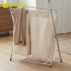 Foldable Double Tier Clothing Organizer <b>Laundry</b> hamper Rack Minimalist Standing Rectangle Shape for Bathroom Use - Product Image 2