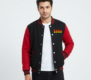 Premium Quality <b>Men's</b> Color Block Varsity Jacket <b>Black</b> Red Snap Button Street Wear <b>Coat</b> Custom silk screen printed logo jacket - Product Image 4