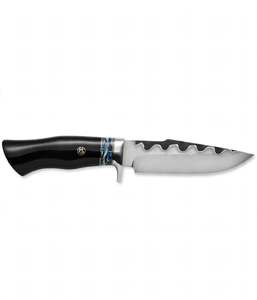 Handcrafted Custom Fixed Blade Outdoor Utility Tool Laminated Wave Steel Blade <b>Polished</b> <b>Black</b> Ebony Wood Resin Space handle - Product Image 1
