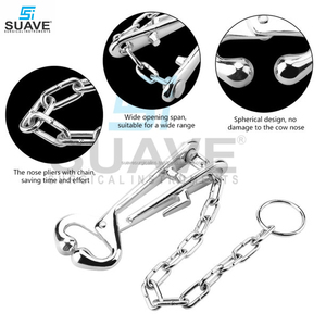 SUAVE INSTRUMENTS DE SURGICAL Pince-nez de vache réutilisable Porte-taureau en acier inoxydable avec chaîne Instruments vétérinaires - Product Image 6