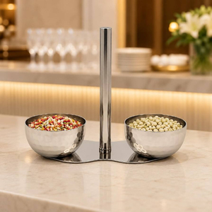 Superbe ensemble de bols de service doubles en acier inoxydable, design minimaliste poli, compatibles lave-vaisselle, pour servir les aliments lors de fêtes - Product Image 1