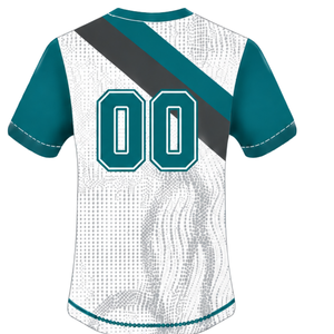 Camiseta de Rugby de Manga Corta en Color Verde Azulado Oscuro, Blanco y Gris, Cuello Redondo, Diseño Gráfico, Ropa Deportiva de Alto Rendimiento, para Entrenamiento y Partidos - Product Image 2