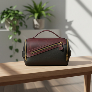 Leather Toiletry <b>Bag</b> Rectangle Classic Portable Black Brown Brass <b>Zipper</b> Bathroom <b>Storage</b> <b>Bag</b> - Product Image 4