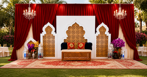 Traditional Walima Stage <b>Backdrop</b> Wooden Archs Luxury Wooden Arches Panels for Wedding Ceremony Stage Decor For USA Event Halls - Product Image 5